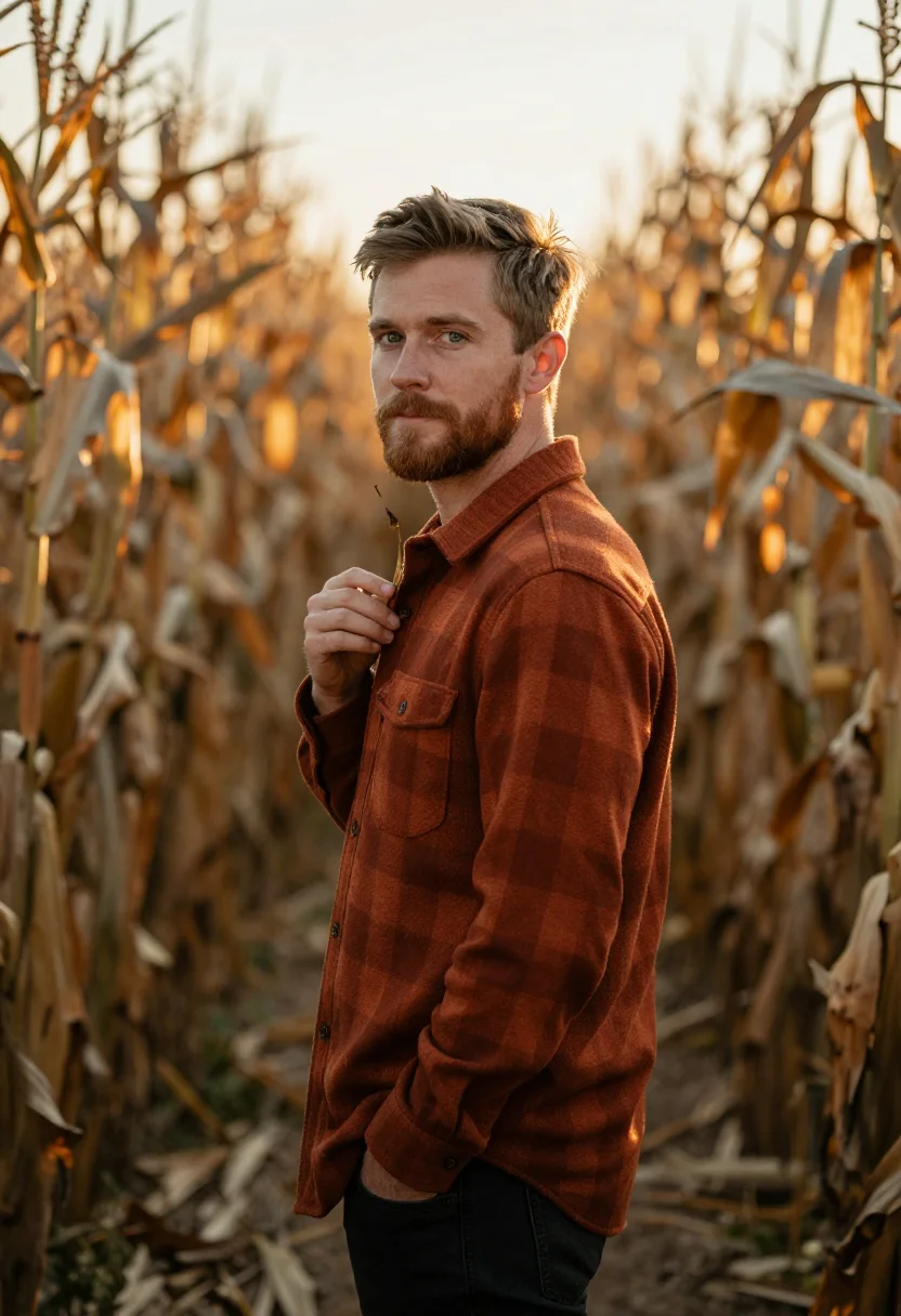 AI corn maze flannel rust sample — portrait of a man, half-length portrait of an American man i