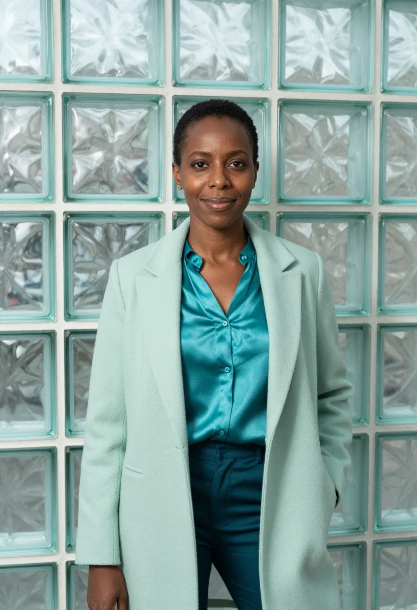 AI corning glass scientist aqua sample — portrait of a woman, half-length portrait of a Black woman i