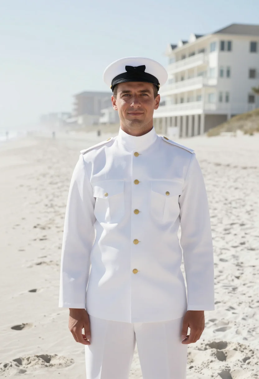 AI coronado naval officer dress whites sample — portrait of a man, of Western-European descent, in his early