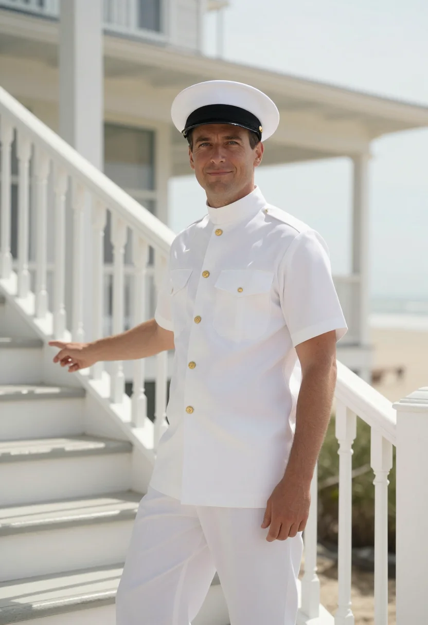 AI coronado naval officer dress whites sample — portrait of a man, of Western-European descent, in his early