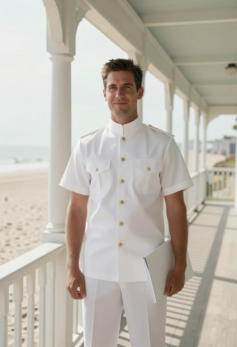 AI coronado naval officer dress whites sample — portrait of a man, of Western-European descent, in his early