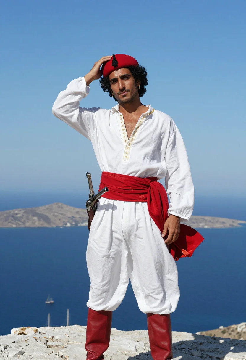 AI corsair sample — portrait of a man, half-length portrait of a Mediterranean m