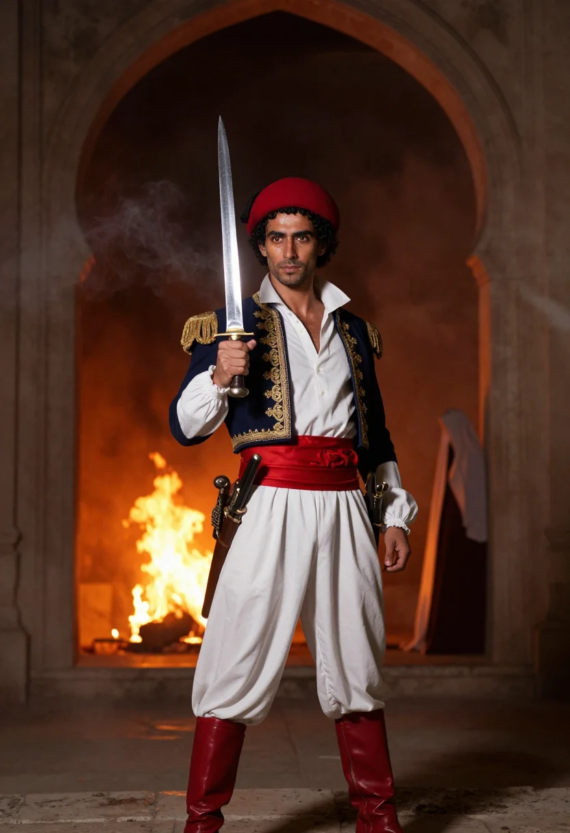 AI corsair sample — portrait of a man, half-length portrait of a Mediterranean m