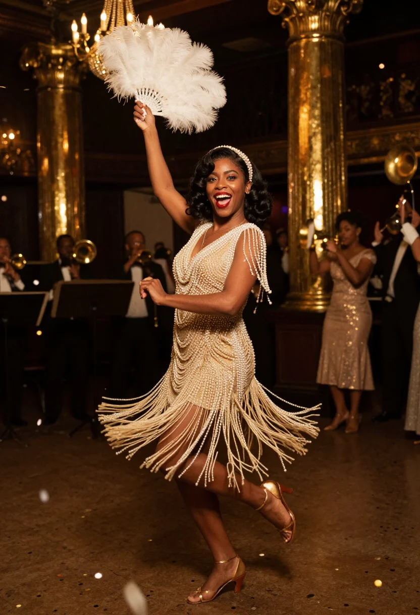 AI cotton club nye sample — portrait of a woman, a full-length eye-level photograph of a