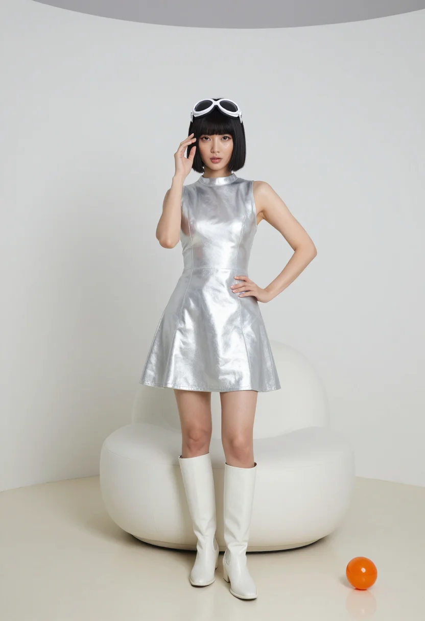 AI courreges space sample — portrait of a woman, half-length portrait of an East-Asian w