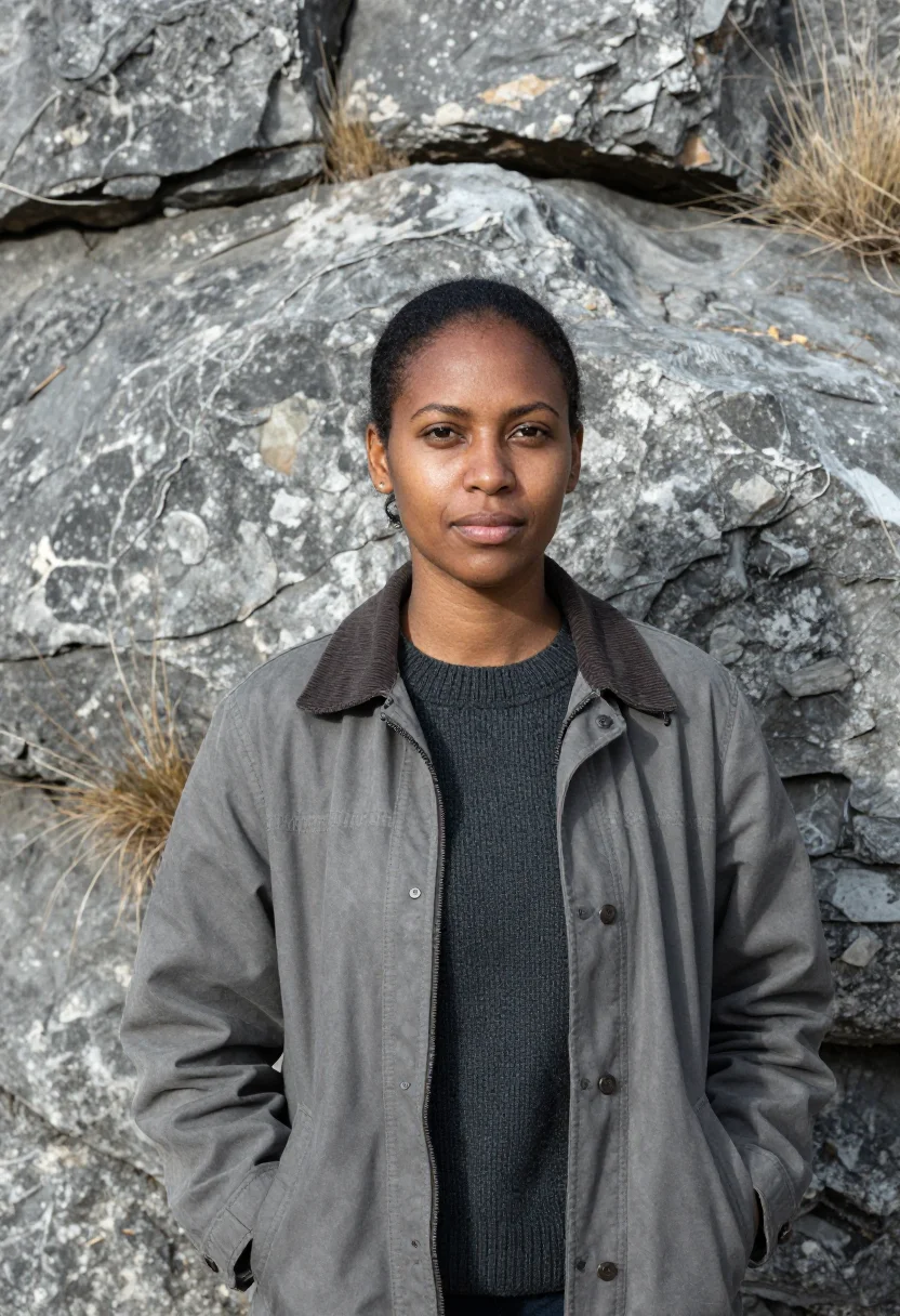 AI cradle of humankind palaeontologist dolomite grey sample — portrait of a woman, a palaeontologist in her mid-thirties o