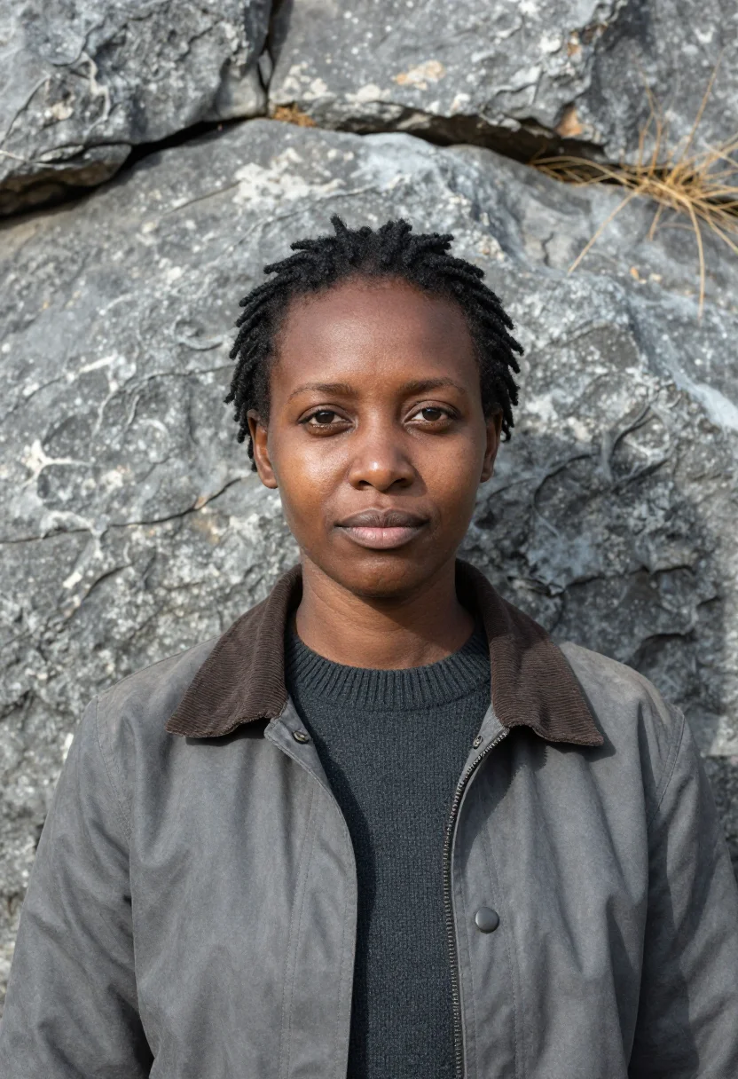 AI cradle of humankind palaeontologist dolomite grey sample — portrait of a woman, a palaeontologist in her early forties