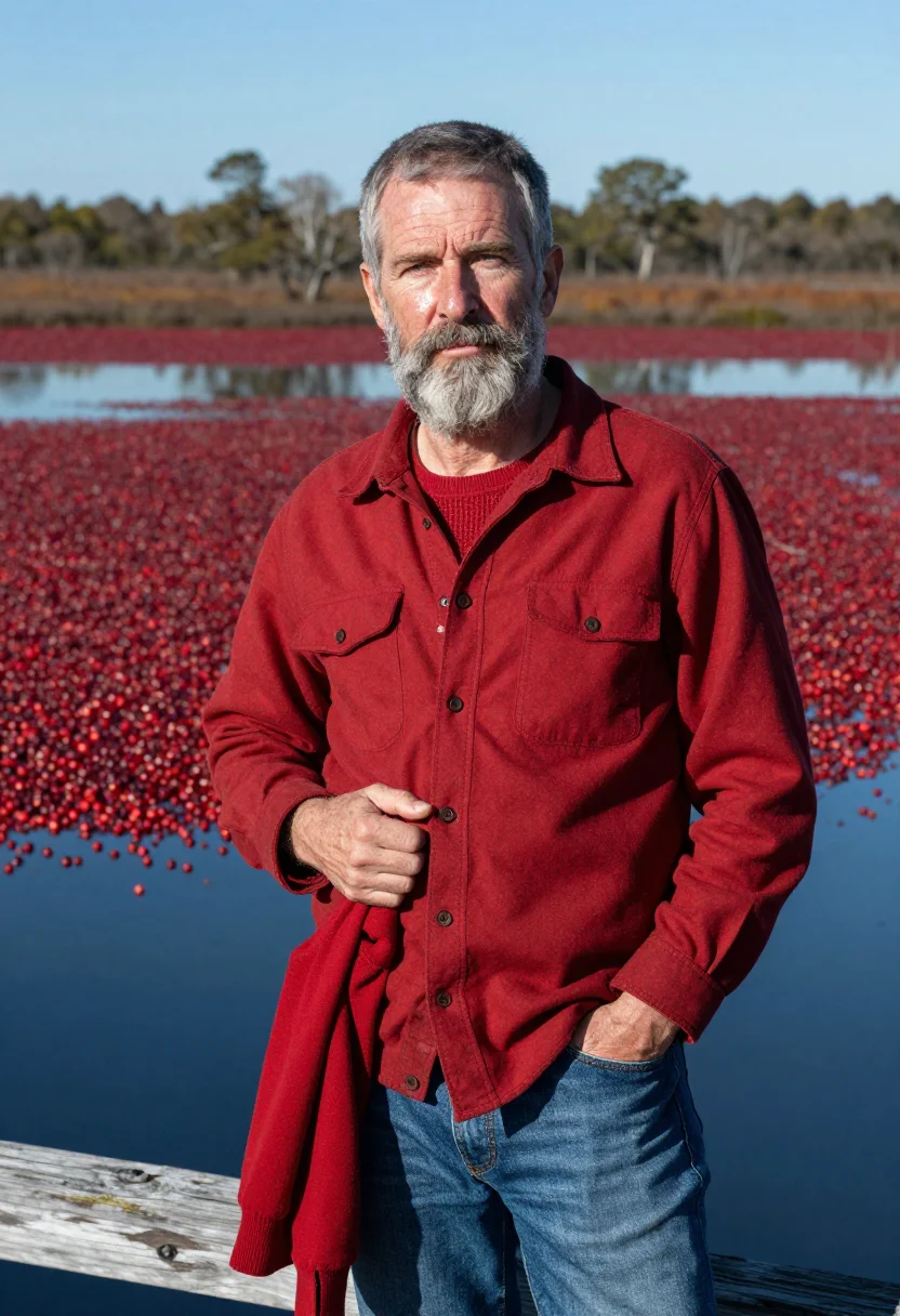 AI cranberry harvest bog red sample — portrait of a man, half-length portrait of an Irish-American
