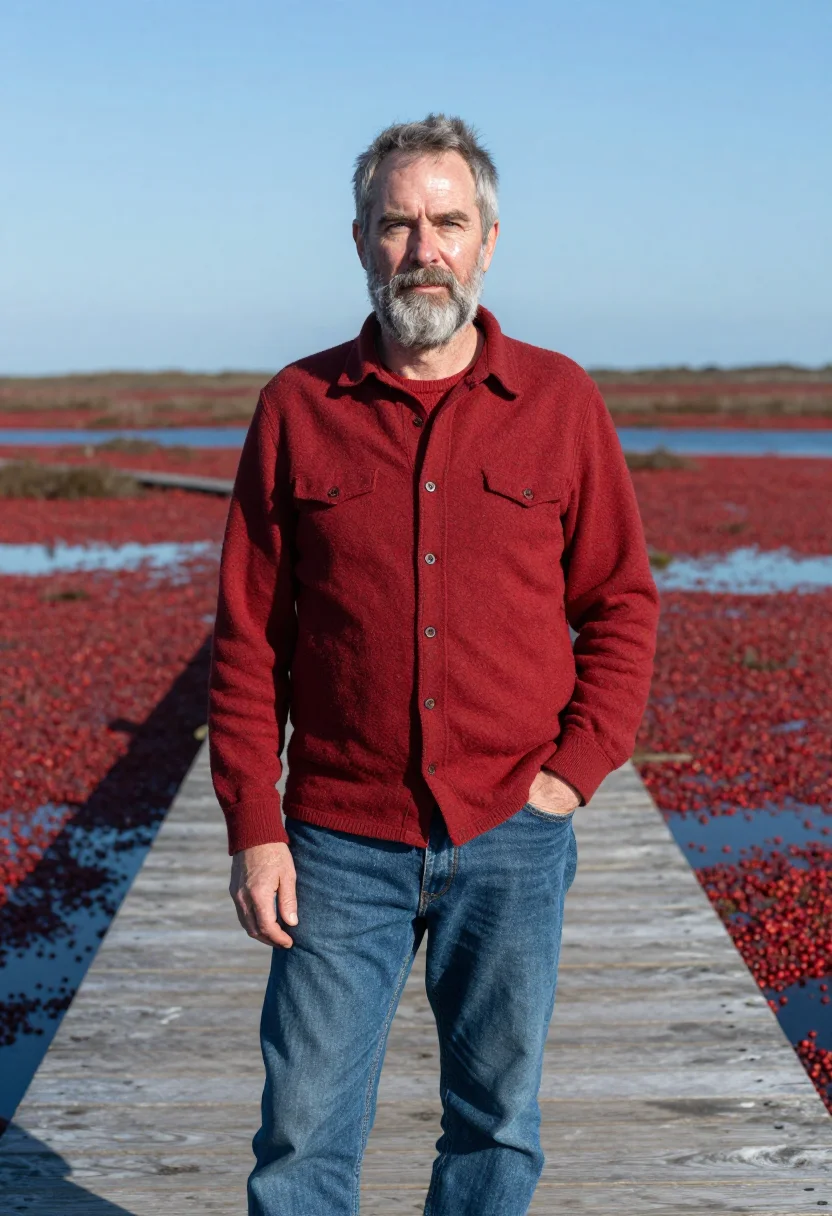 AI cranberry harvest bog red sample — portrait of a man, three-quarter-length portrait of an Irish
