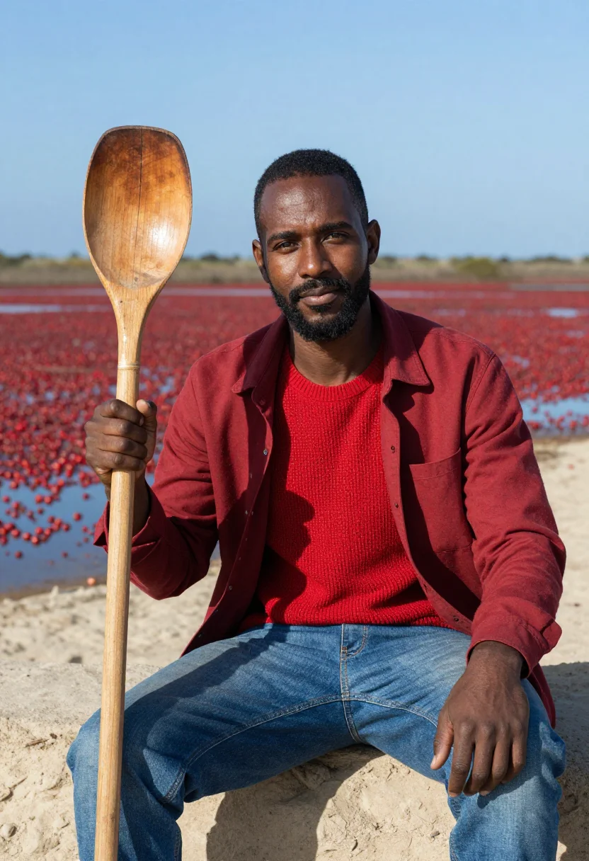 AI cranberry harvest bog red sample — portrait of a man, half-length portrait of a Cape Verdean-Am