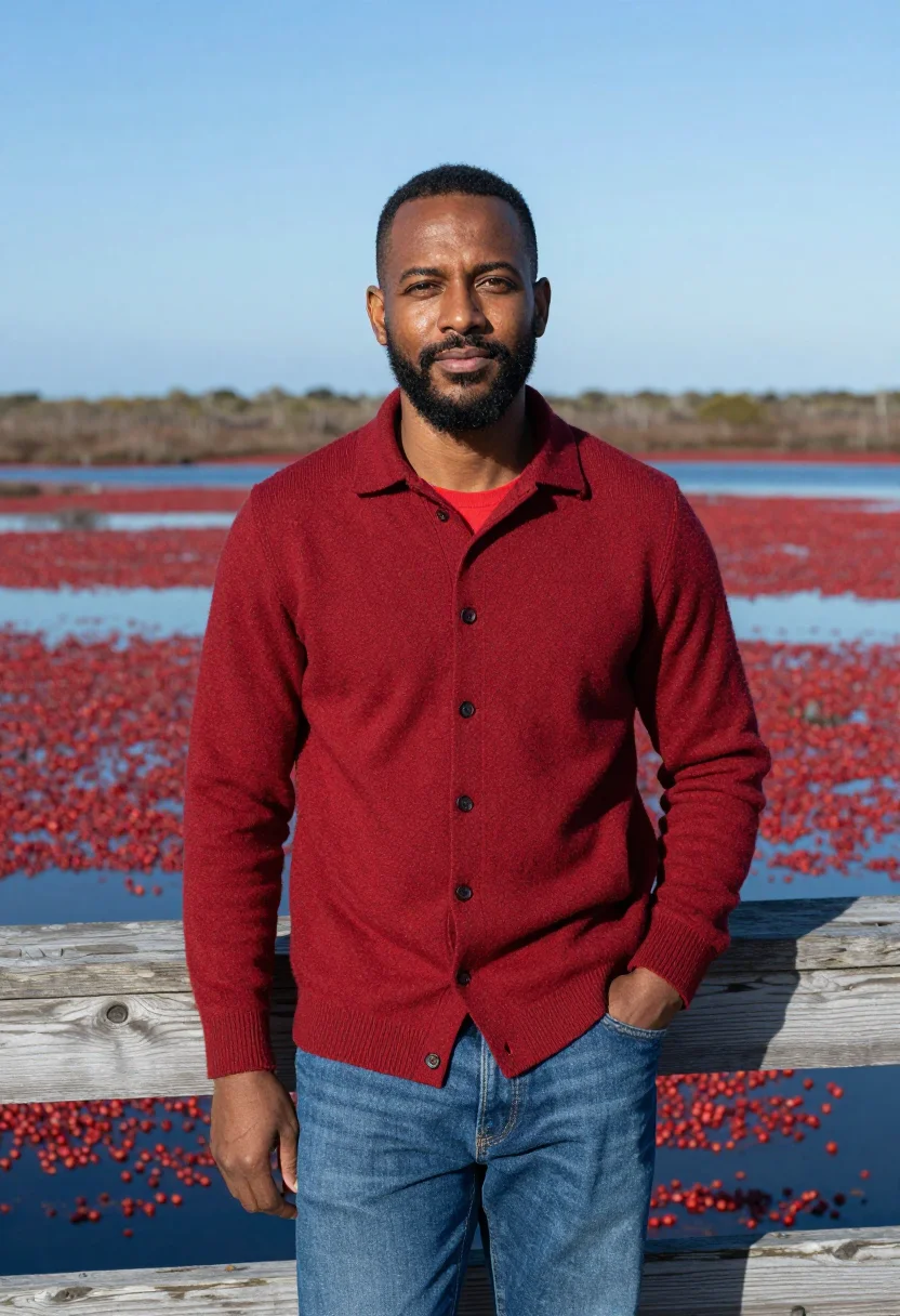 AI cranberry harvest bog red sample — portrait of a man, half-length portrait of a Cape Verdean-Am