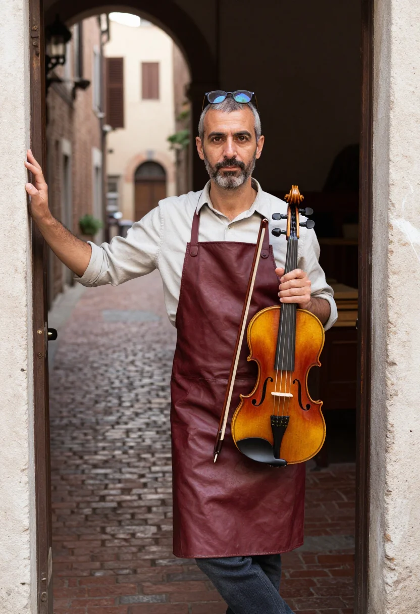 AI cremona luthier sample — portrait of a man, three-quarter-length portrait of an Itali