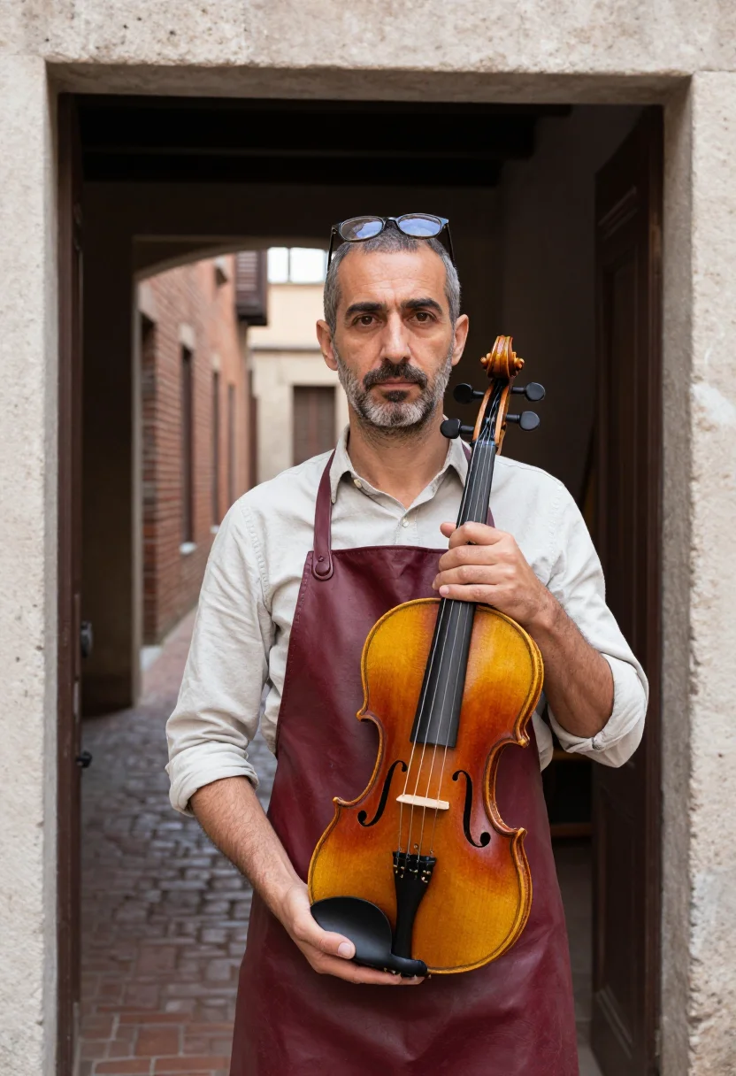 AI cremona luthier sample — portrait of a man, chest-up portrait of an Italian man in hi