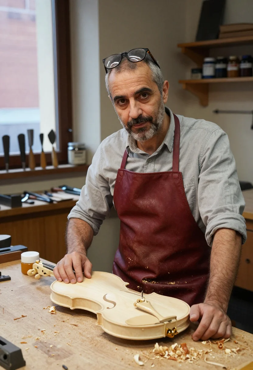 AI cremona luthier sample — portrait of a man, chest-up portrait of an Italian man in hi