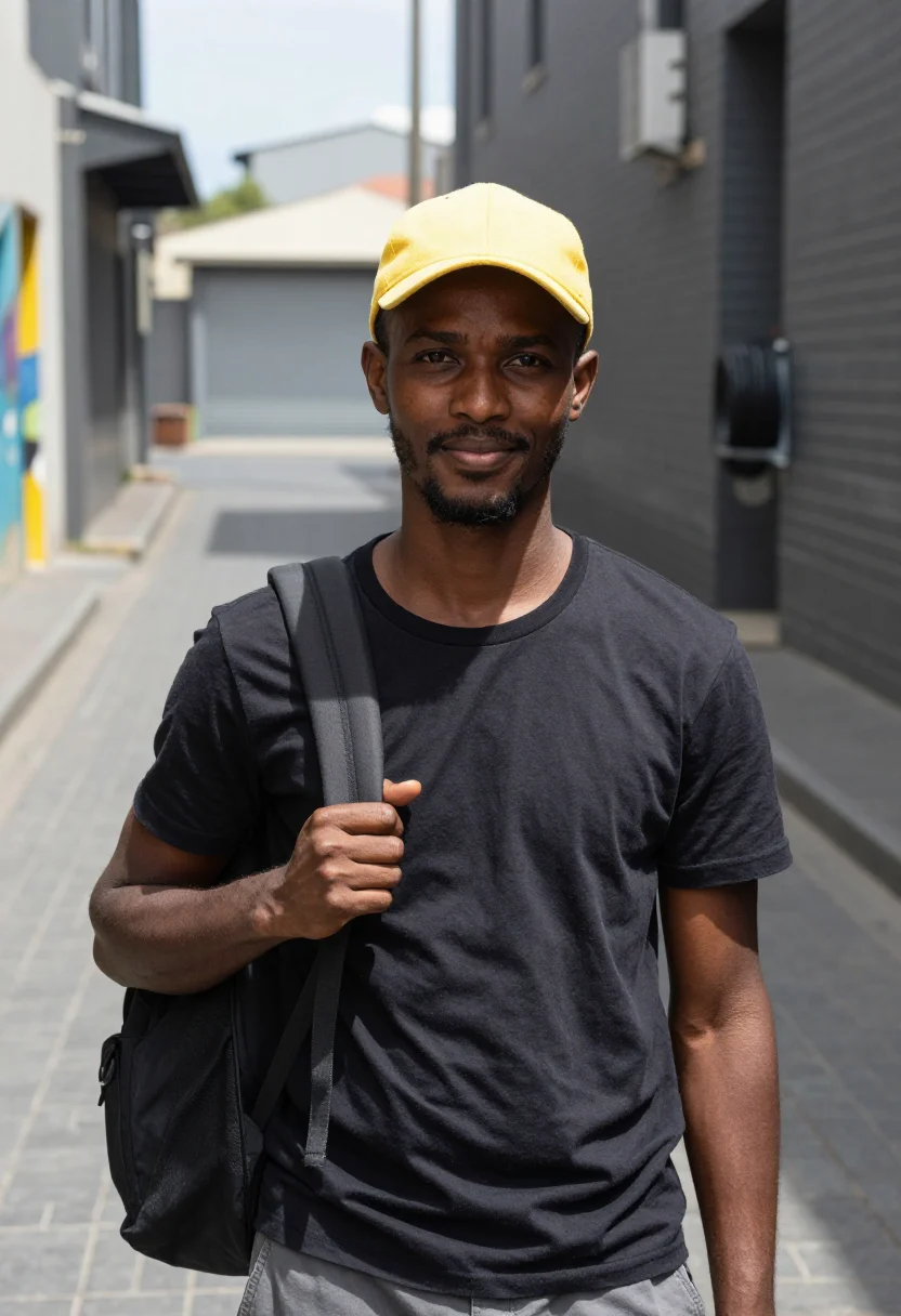 AI cremorne backend lane yellow sample — portrait of a backend engineer, chest-up portrait of a Sudan