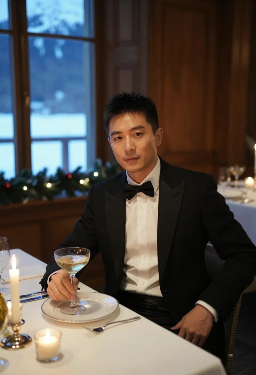 AI cresta run christmas sample — portrait of a man, three-quarter portrait of an East-Asian m