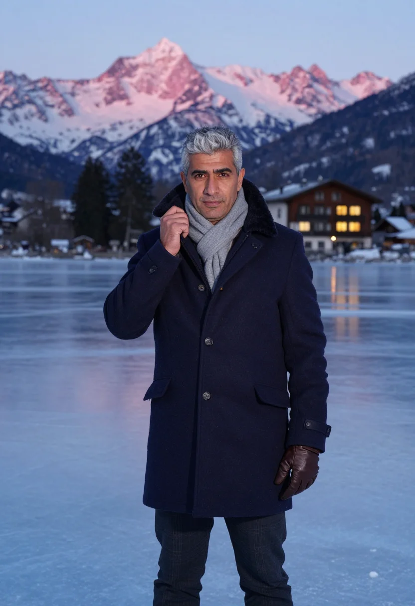 AI cresta run christmas sample — portrait of a man, waist-up portrait of a Middle-Eastern man
