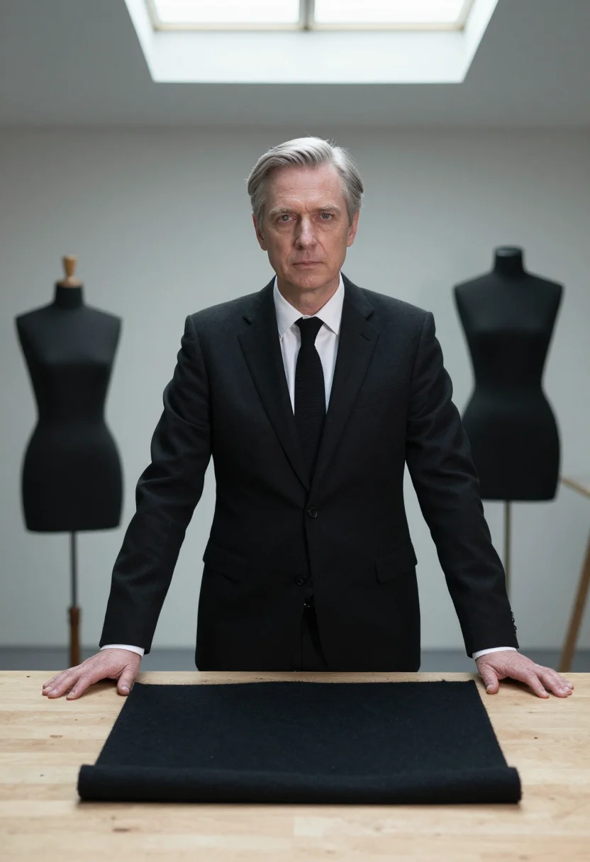 AI cristobal balenciaga avenue george v black sample — portrait of a man, framed half-length from the head to the h
