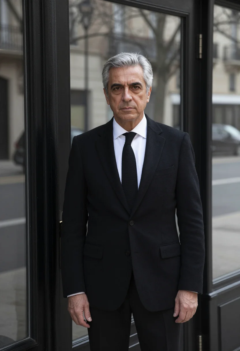 AI cristobal balenciaga avenue george v black sample — portrait of a man, framed half-length from the head to the h