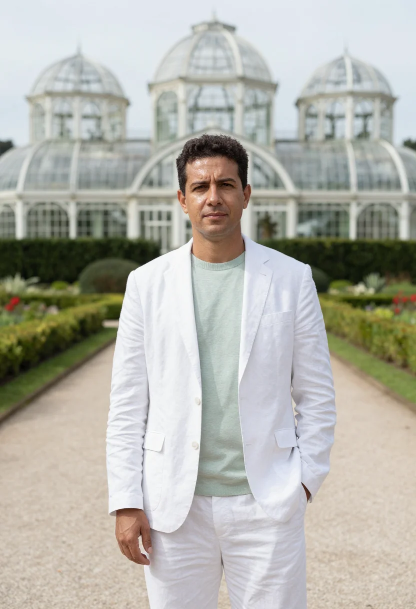 AI curitiba urban planner glass greenhouse sample — portrait of a man, a Brazilian urban planner of Portuguese d