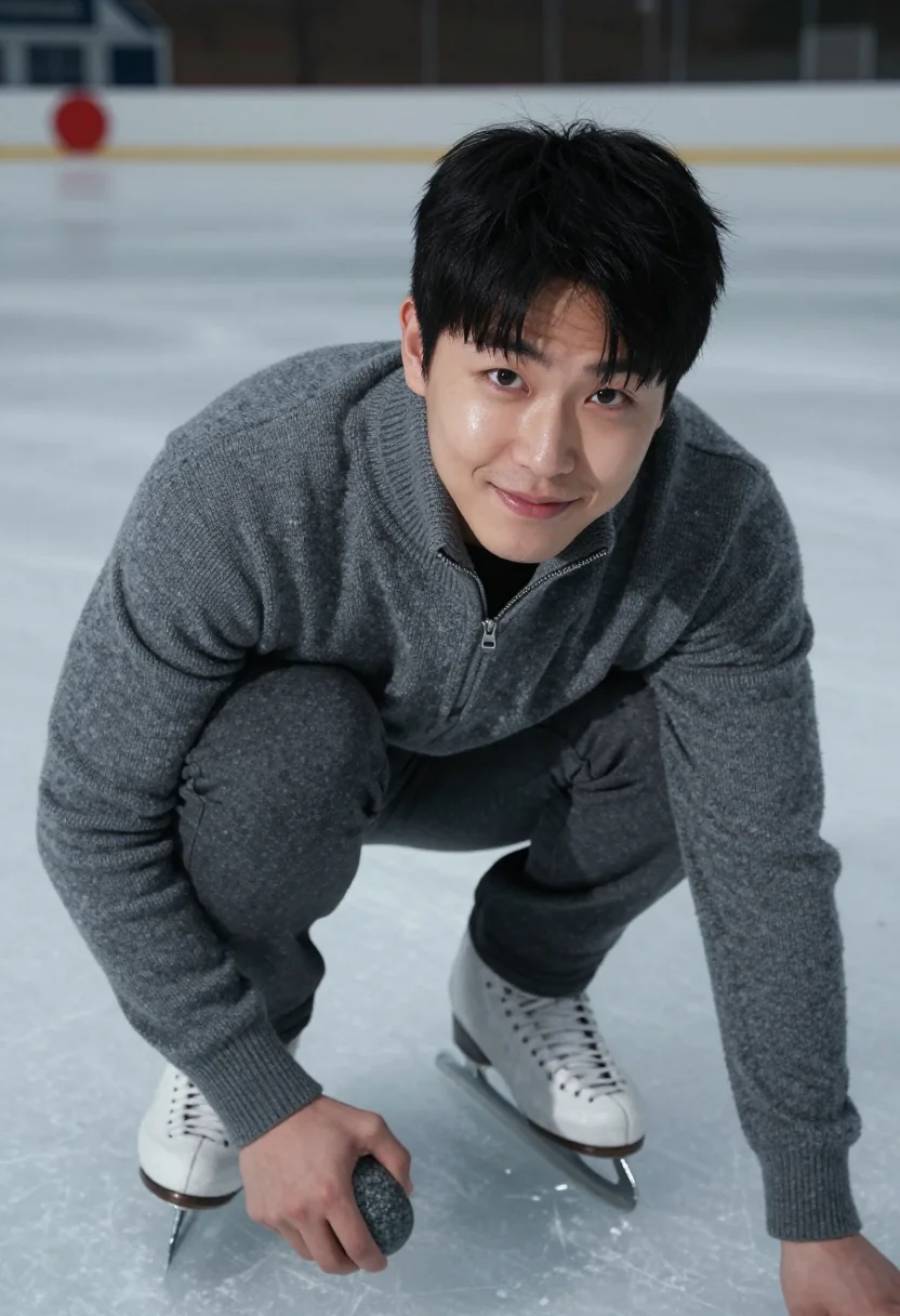 AI curling stone granite sample — portrait of a man, chest-up portrait of a Korean man in his