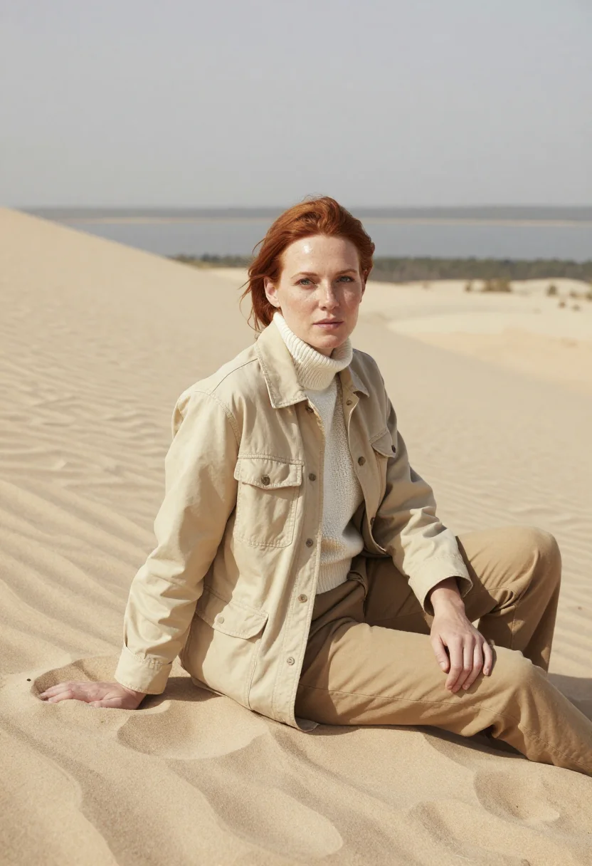 AI curonian spit ornithologist sand dune sample — portrait of an ornithologist, a woman of German descent in h