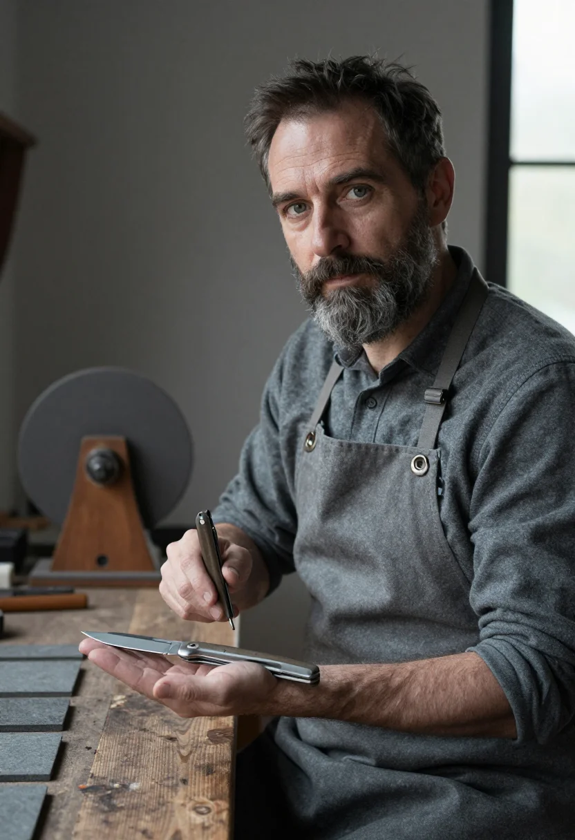 AI cutler thiers steel grey sample — portrait of a man, framed chest-up, cropped at the ribs, the