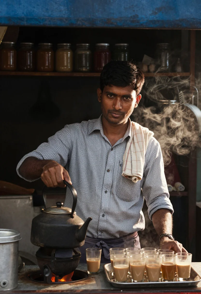 AI cutting chai sample — portrait of a man, half-length portrait of an Indian man in