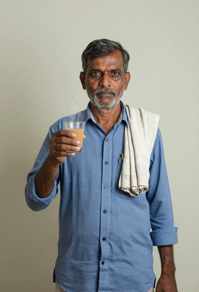 AI cutting chai sample — portrait of a man, three-quarter-length portrait of an India