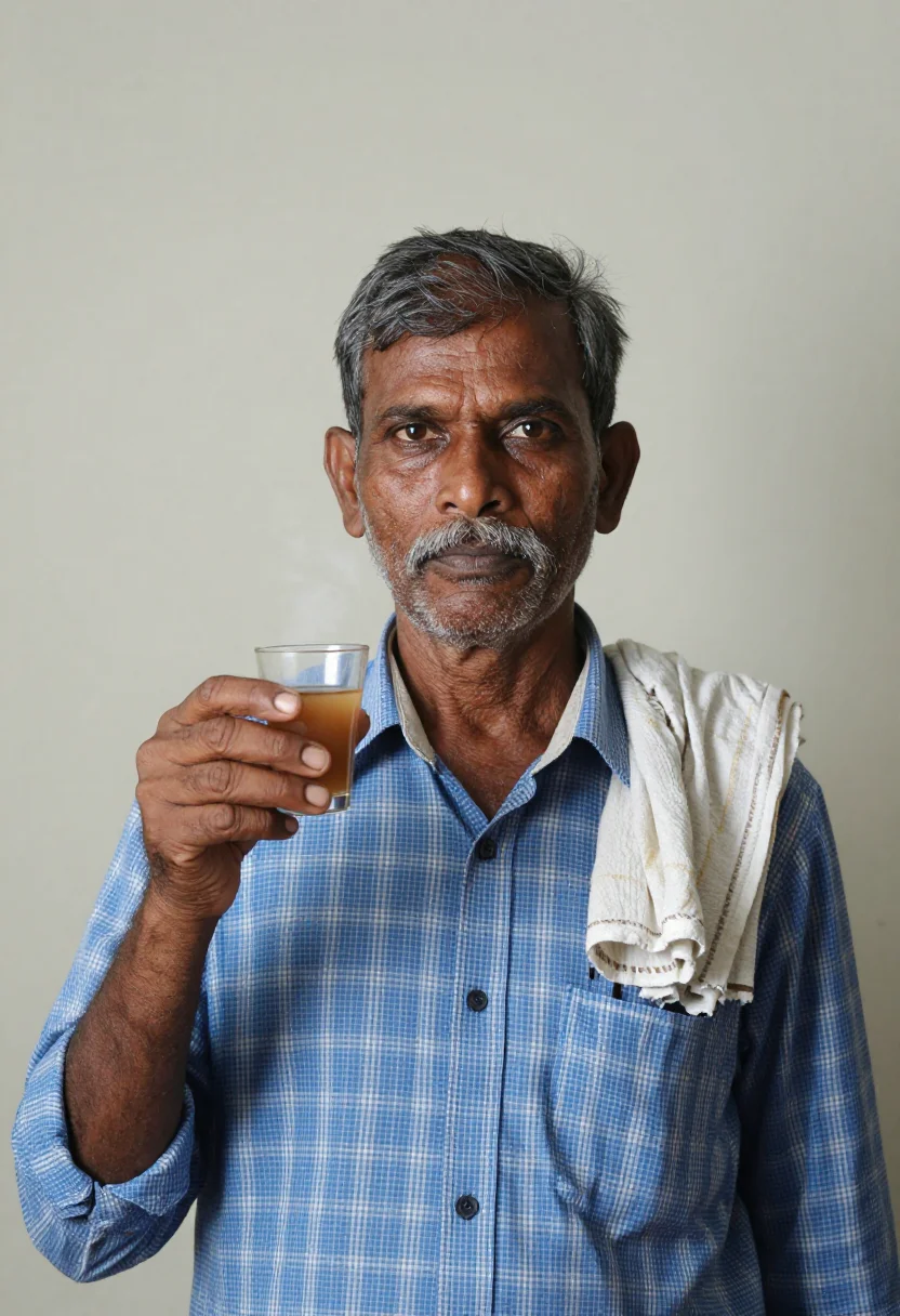 AI cutting chai sample — portrait of a man, chest-up portrait of an Indian man in his