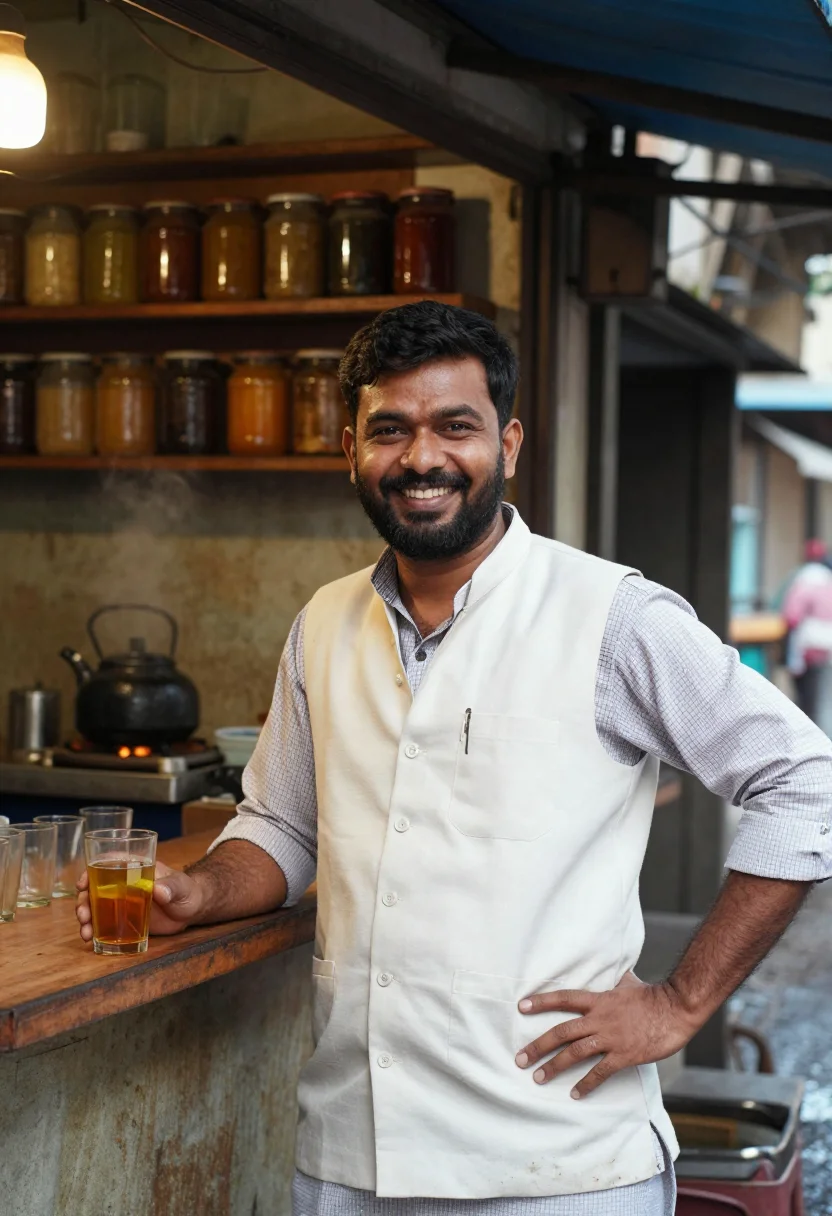AI cutting chai sample — portrait of a man, half-length portrait of an Indian man in
