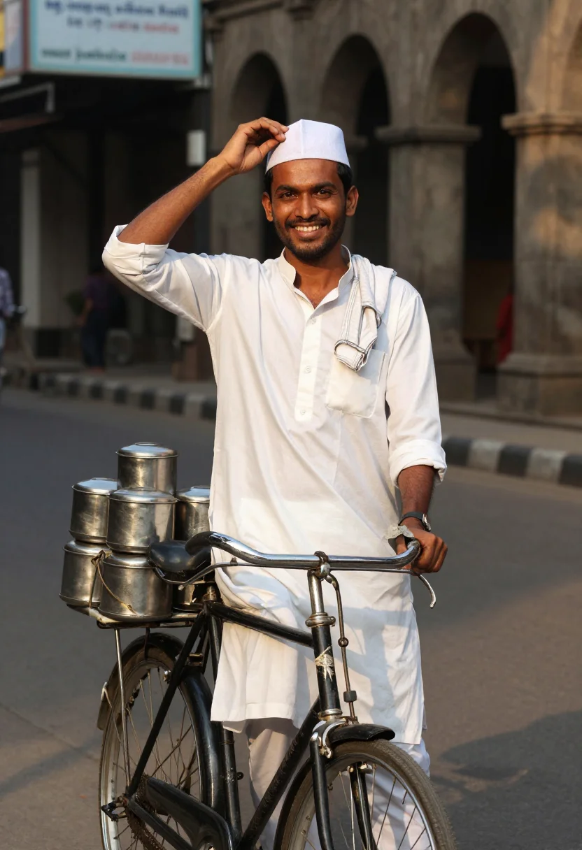 AI dabbawala sample — portrait of a man, half-length portrait of a Maharashtrian m