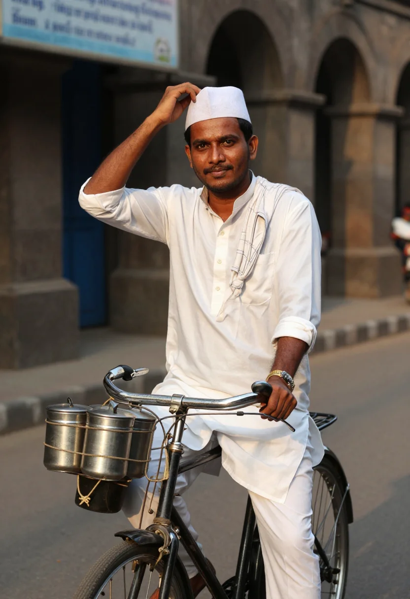 AI dabbawala sample — portrait of a man, chest-up portrait of a Maharashtrian man