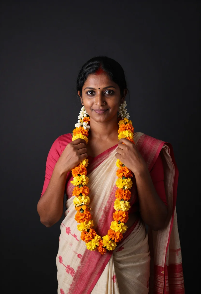 AI dadar flower market sample — portrait of a woman, half-length portrait of an Indian woman