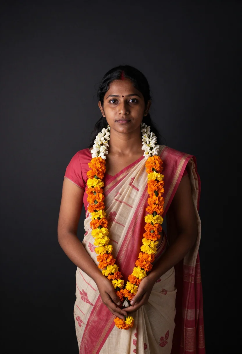 AI dadar flower market sample — portrait of a woman, three-quarter-length portrait of an Ind