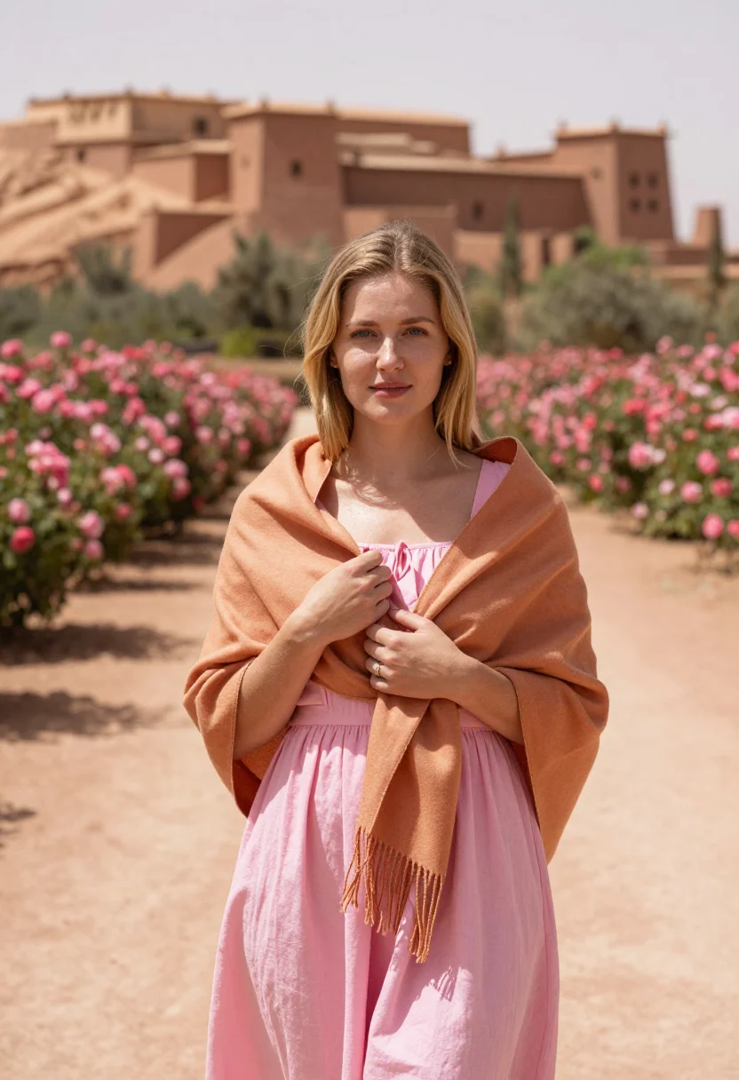 AI dades valley rose festival may pink sample — portrait of a woman, in her mid-twenties, of Dutch descent,