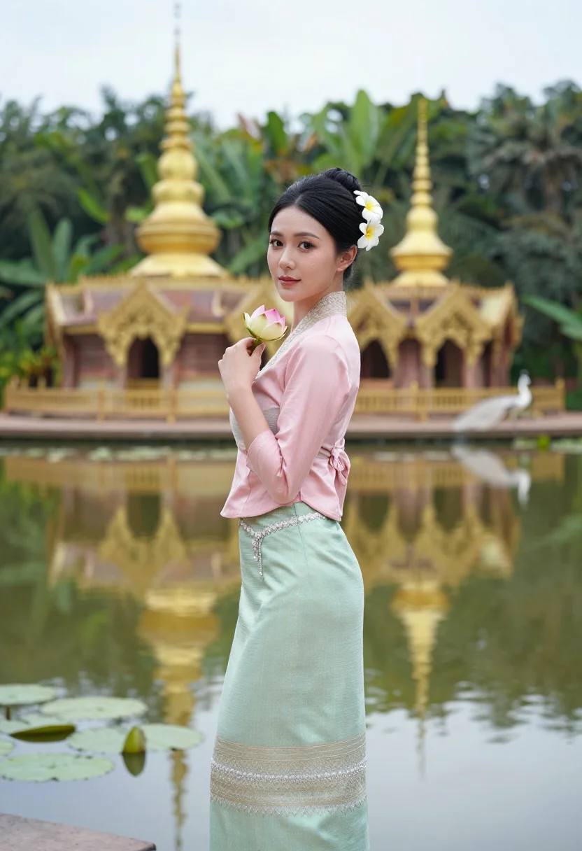 AI dai sarong sample — portrait of a woman, half-length portrait of a Dai woman wit