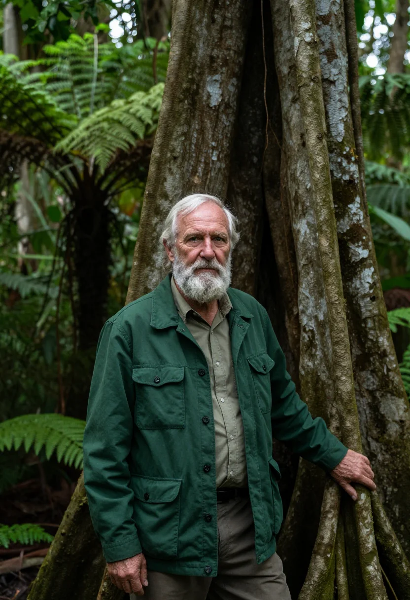 AI daintree rainforest ecologist fern green sample — portrait of a man, an ecologist in his sixties of Scottish d
