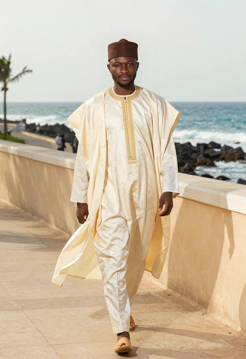AI dakar grand boubou sample — portrait of a man, full-length walking portrait of a Senegal