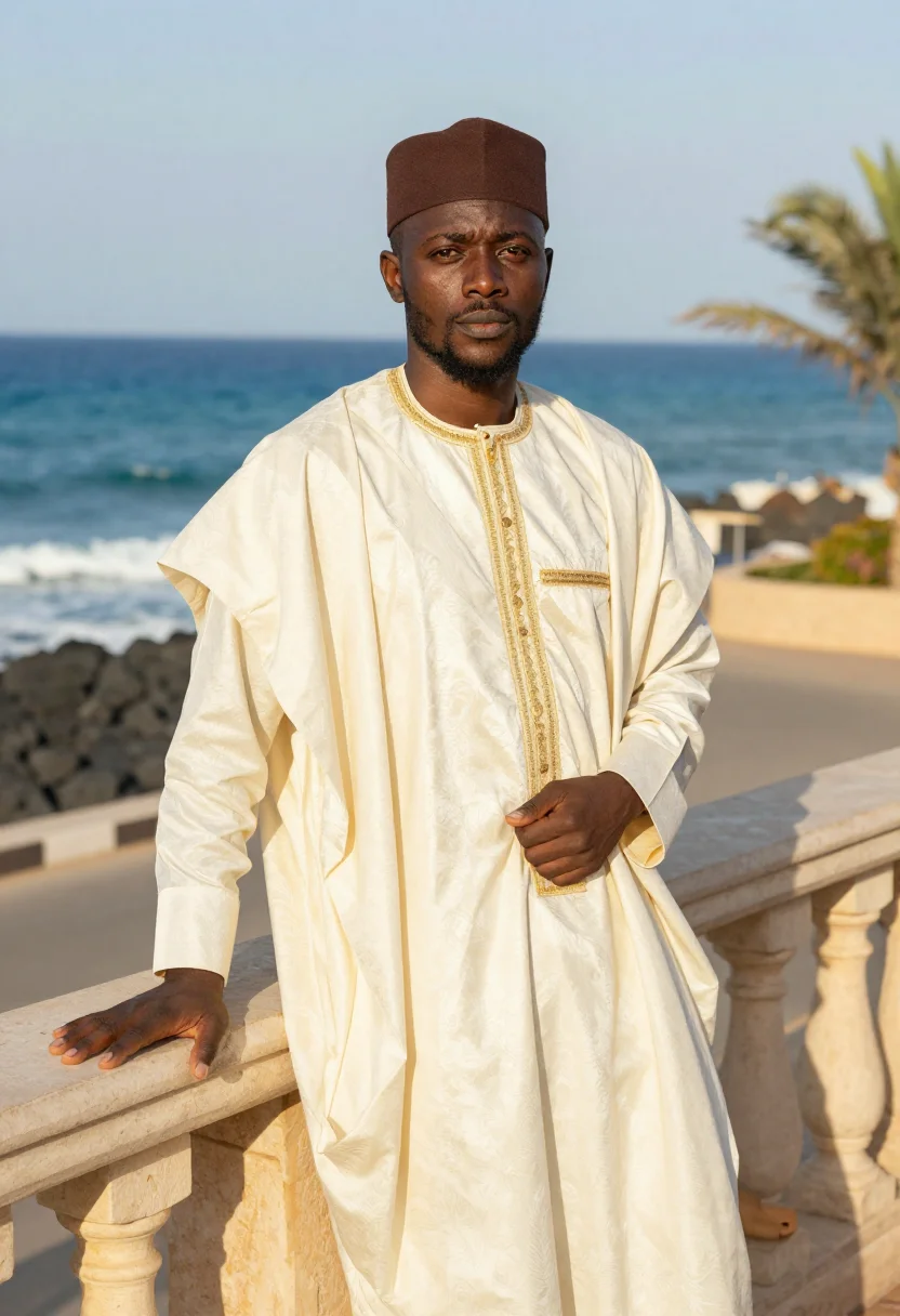 AI dakar grand boubou sample — portrait of a man, waist-up portrait of a Senegalese man in