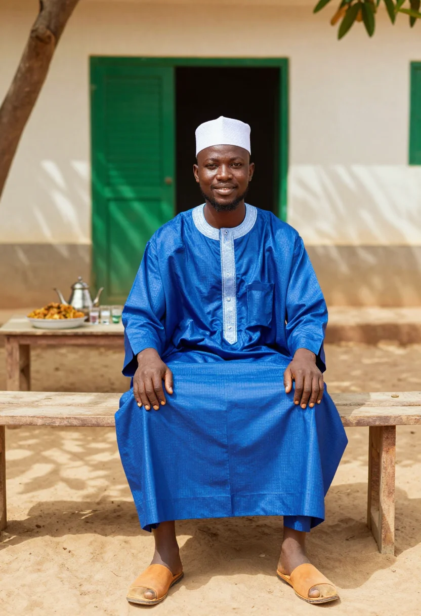 AI dakar grand boubou sample — portrait of a man, three-quarter-length seated portrait of a