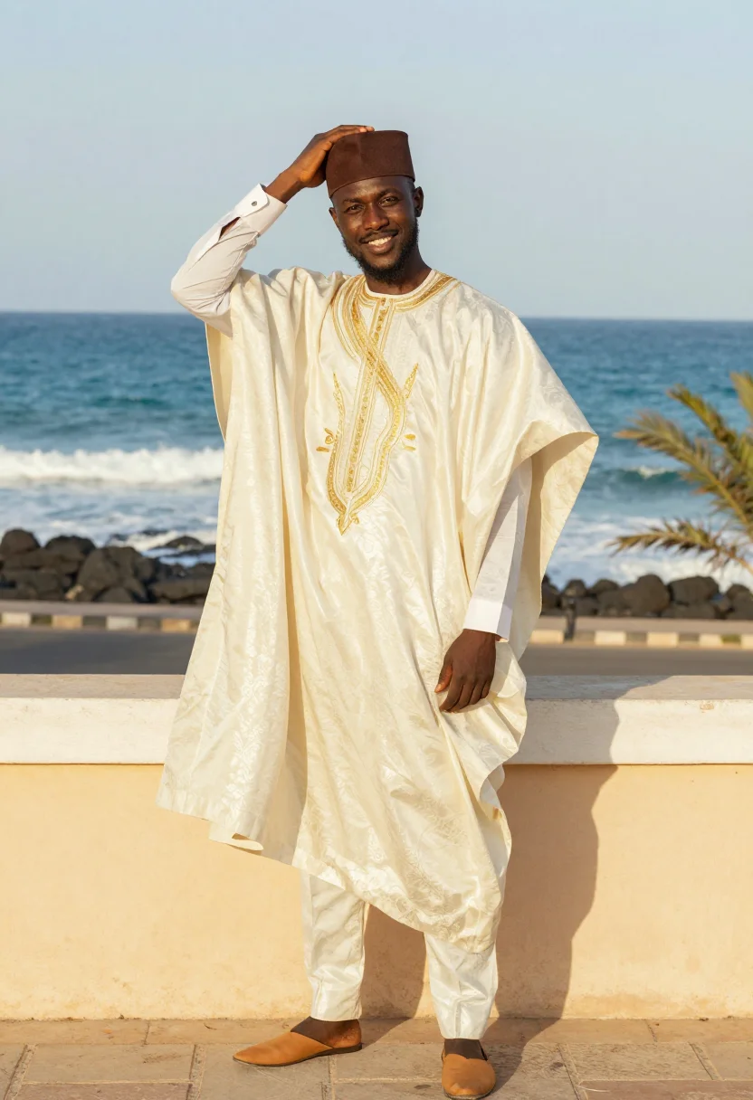 AI dakar grand boubou sample — portrait of a man, three-quarter-length portrait of a Senega