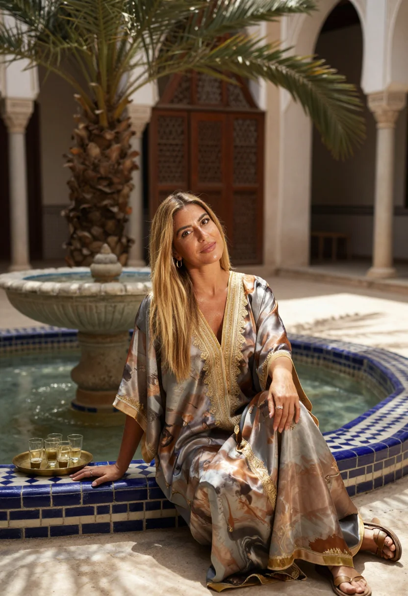 AI dalida sample — portrait of a woman, a seated waist-up courtyard photograph