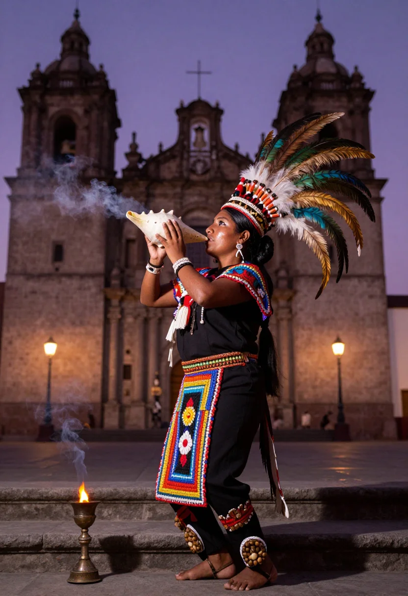 AI danza azteca sample — portrait of a dancer, half-length portrait of an Indigenous