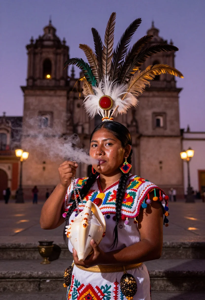 AI danza azteca sample — portrait of a dancer, chest-up portrait of an Indigenous Mex