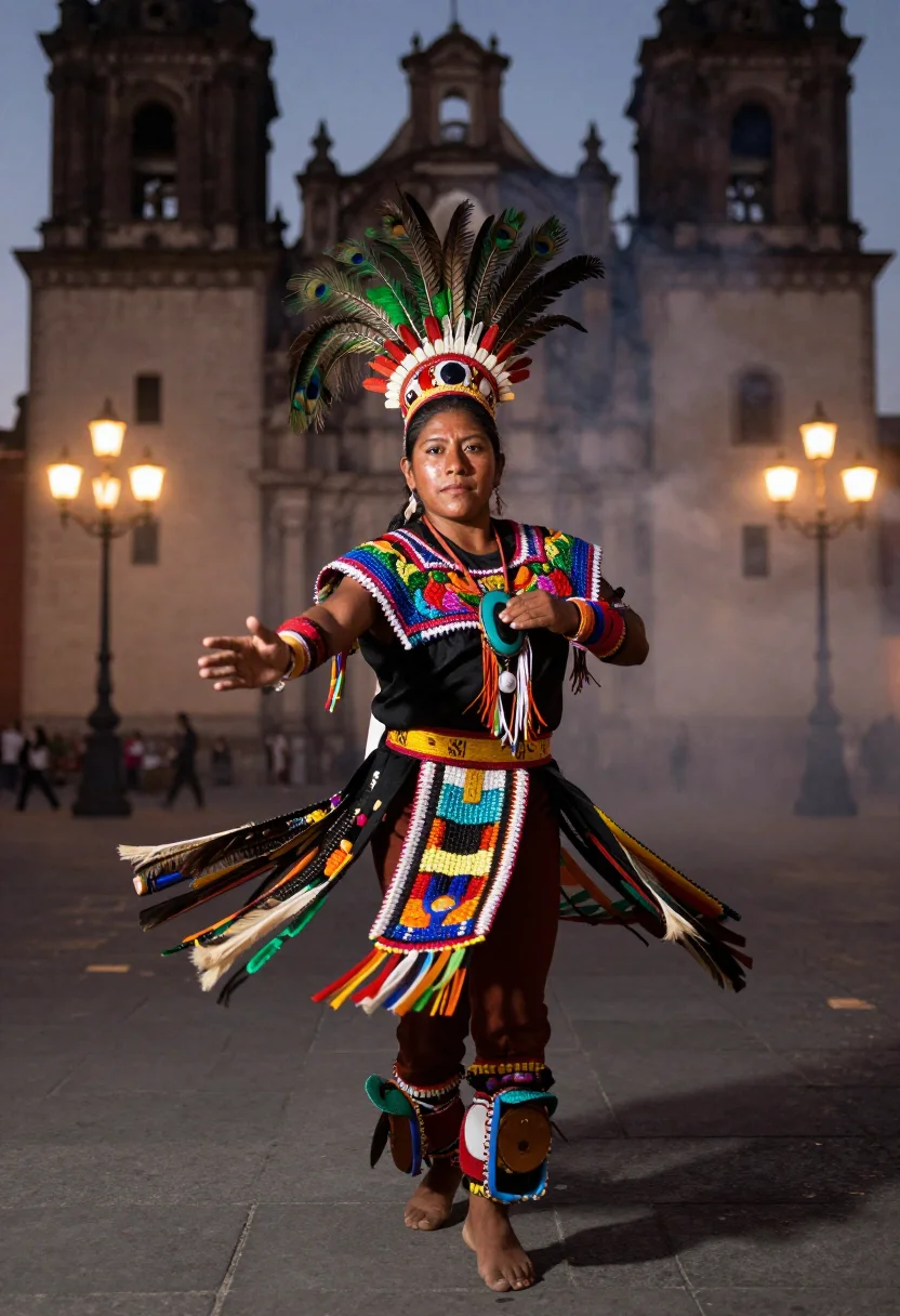 AI danza azteca sample — portrait of a dancer, full-length portrait of an Indigenous