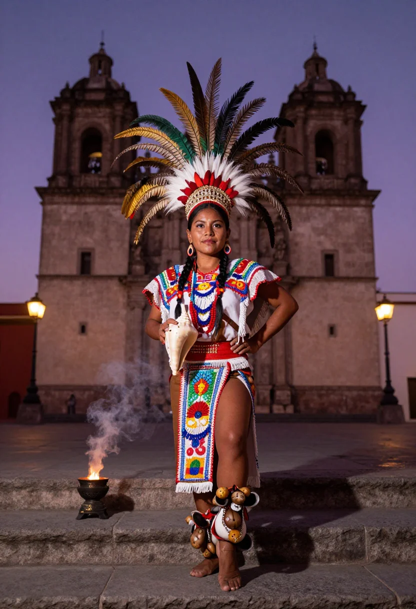 AI danza azteca sample — portrait of a dancer, full-length portrait of an Indigenous