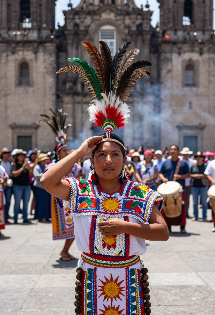 AI danza azteca sample — portrait of a dancer, chest-up portrait of an Indigenous Mex