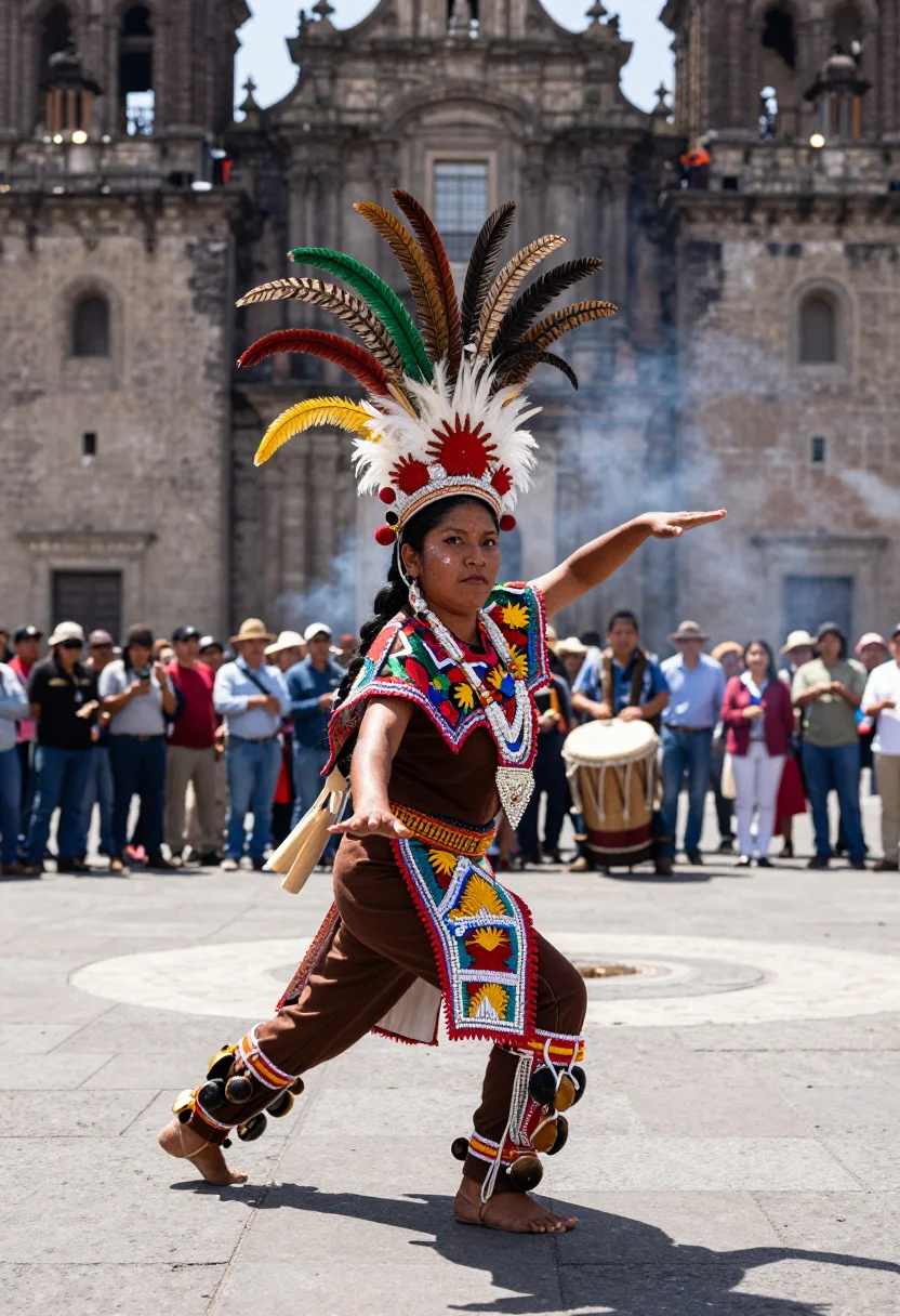 AI danza azteca sample — portrait of a dancer, full-length portrait of an Indigenous