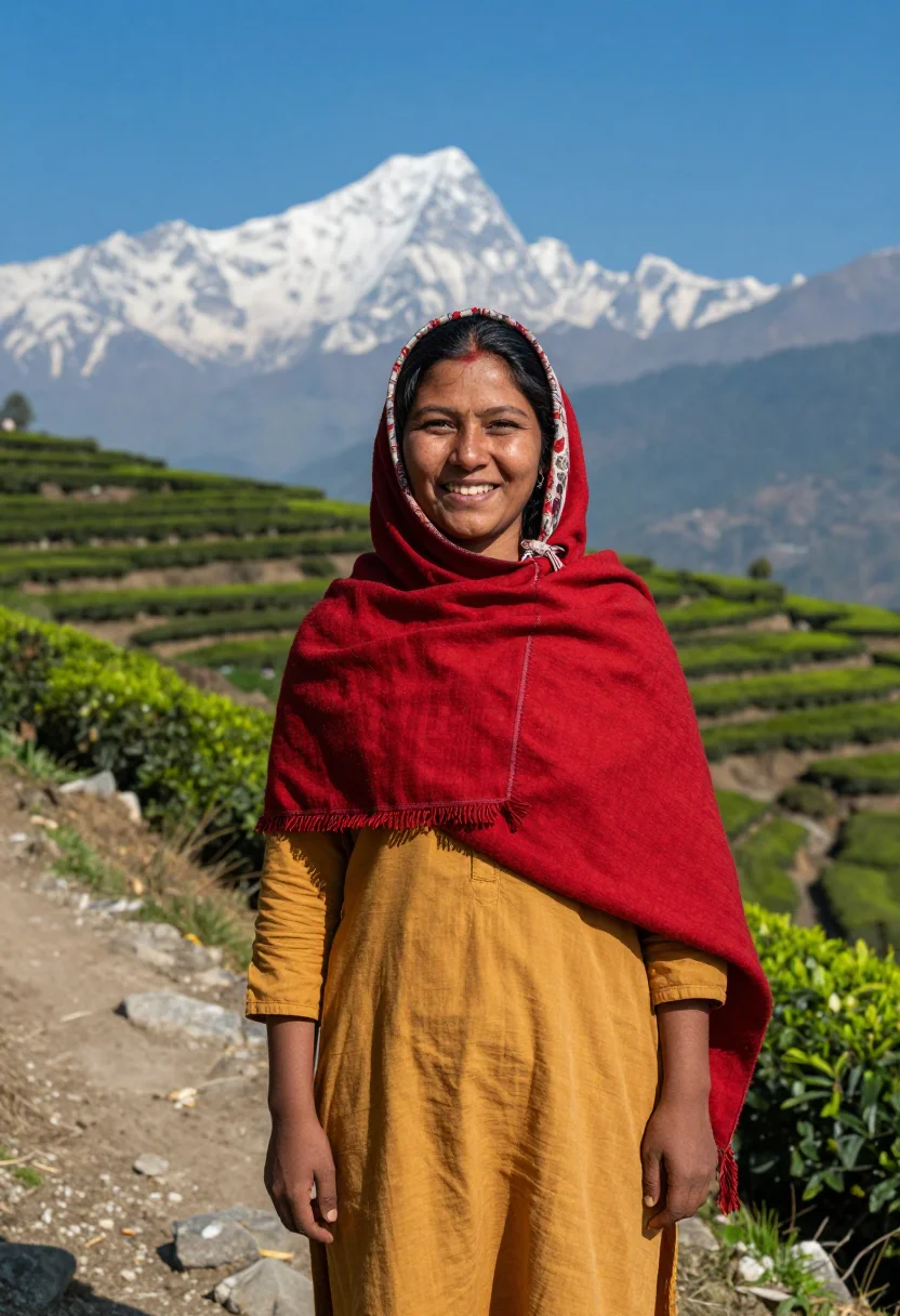 AI darjeeling plucker sample — portrait of a woman, half-length portrait of a Nepali-Indian